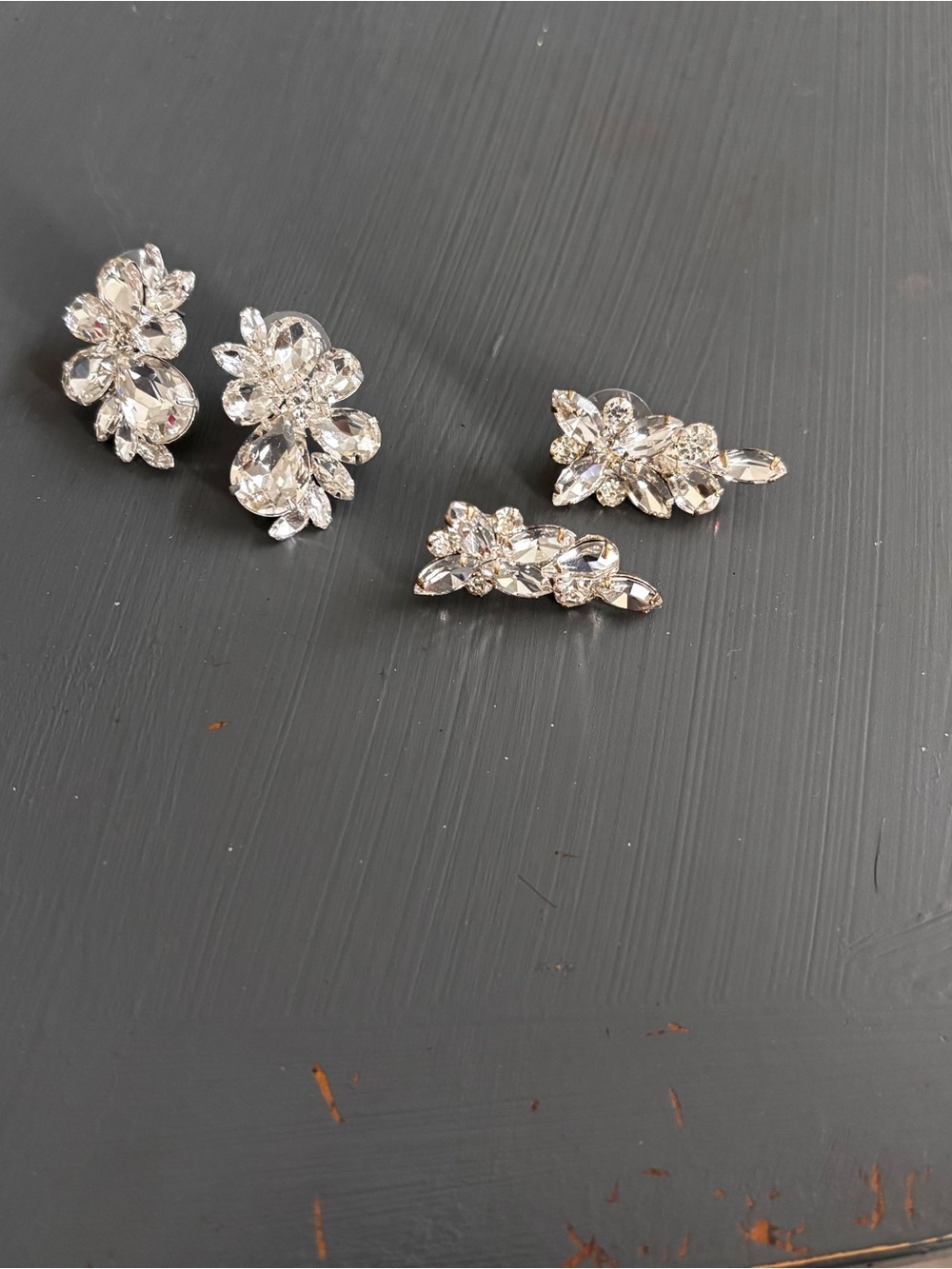 Clear Crystal Floral Cluster Earrings in Silver